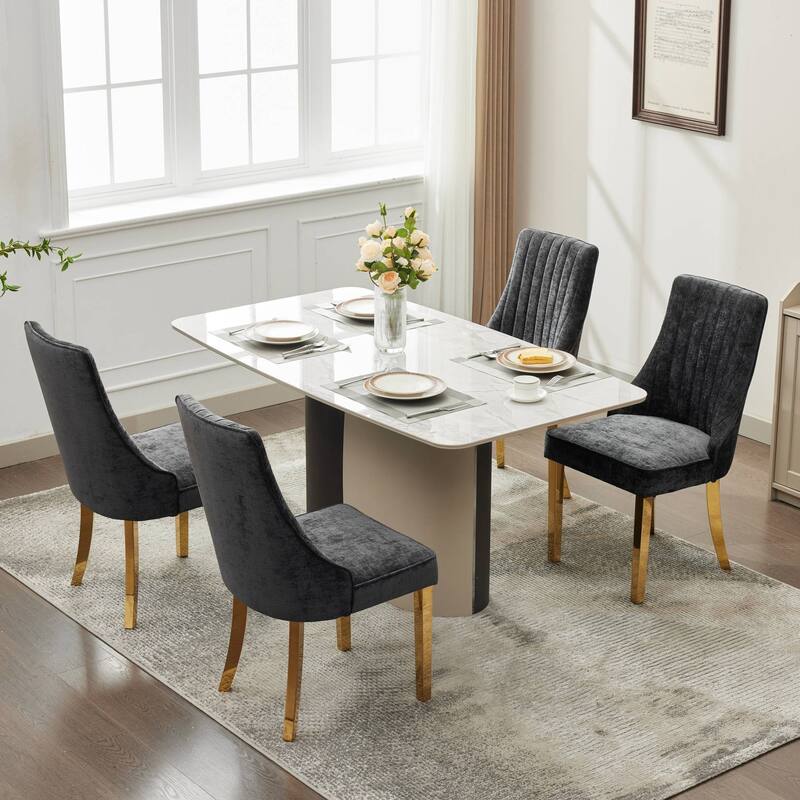 Rayon Cloth Flocking Chenille Dining Chairs Channel Kitchen Dinner Chair Comfy Fabric Upholstered Accent Chair