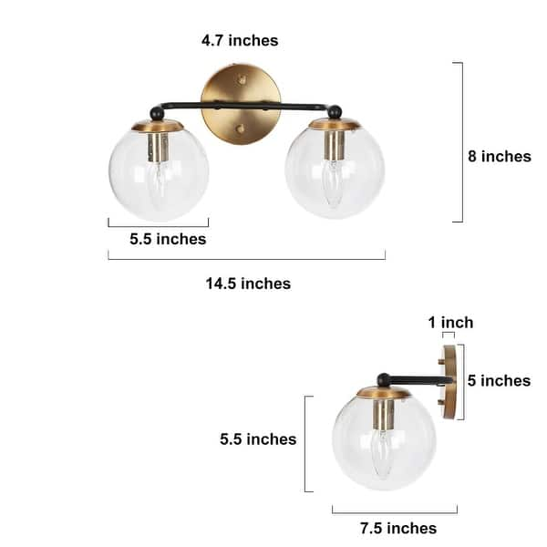 Modern 2-Light Black Gold Bathroom Vanity Lights Over Mirror Dual Globe ...