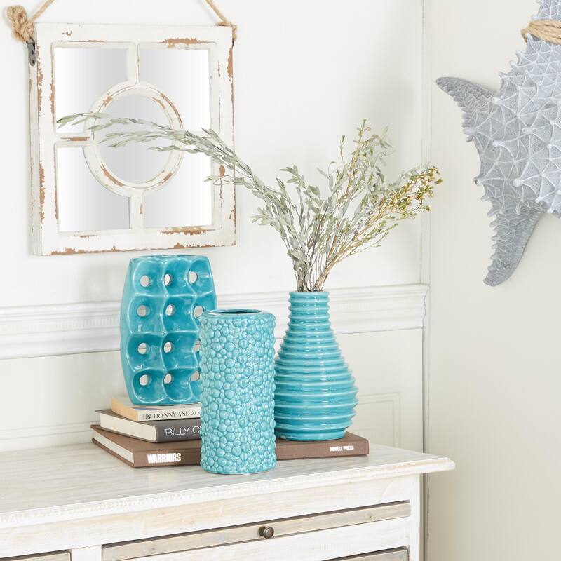Ceramic Decorative Vase with Varying Patterns - Set of 3 Silver or Blue - Roche River Decor