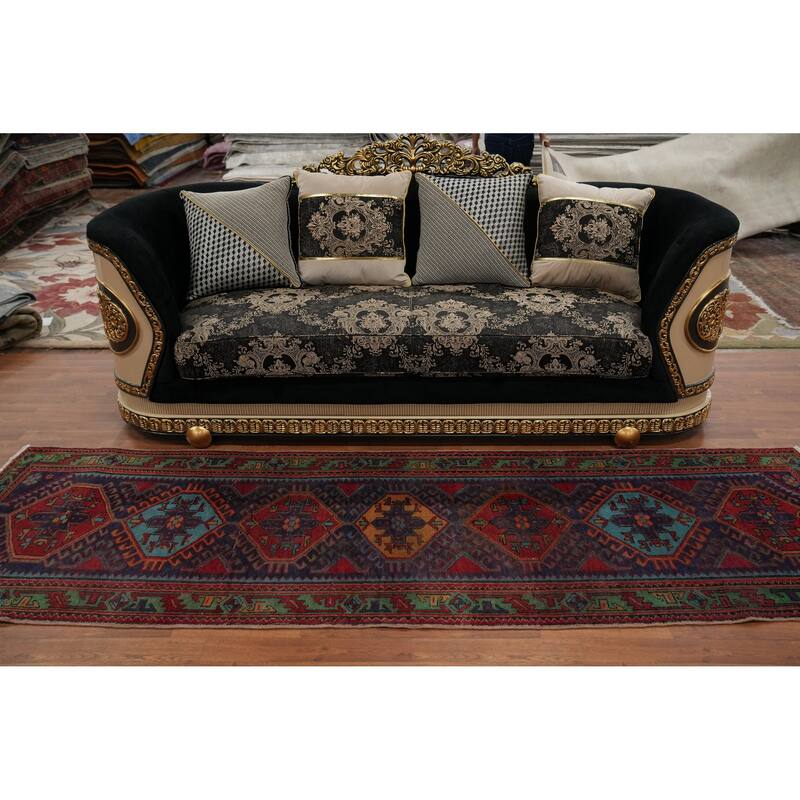 Hand Knotted Oriental 100% Wool Carpet Traditional Tribal Navy Blue & Blues Ardebil Runner Rug - 10' 0'' X 3' 2''