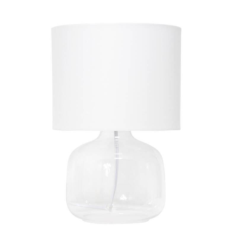 13.75" Modern Round Glass Table Lamp with Fabric Drum Shade for Bedroom or Living Room - 9"L x 9"W x 13.75"H - Clear, White