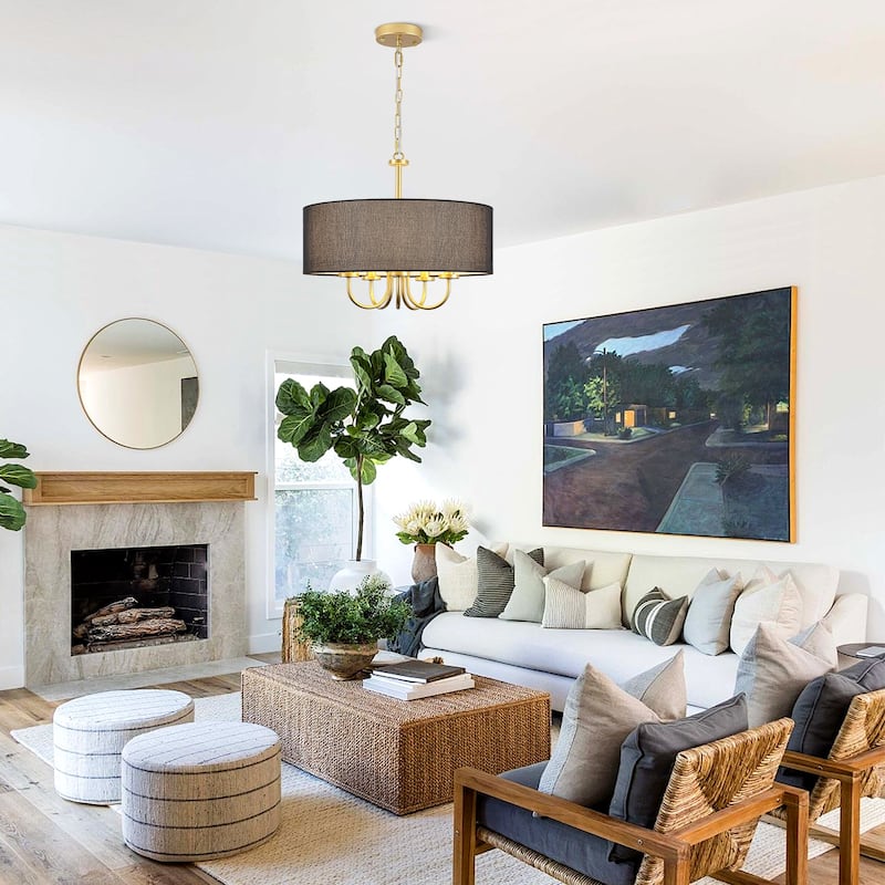 Modern Farmhouse Drum 5-Light Transitional Chandelier, Classic Semi Flush Mount Chandelier for Dining room - W19.09"x H15.19"