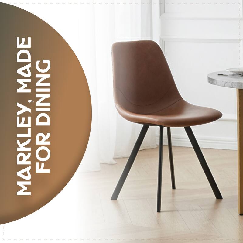Markley Ergonomic Mid-back Leather Upholstered Foam Padded Dining Chair with Metal Legs and Floor-Protecting Caps (Set of 2)