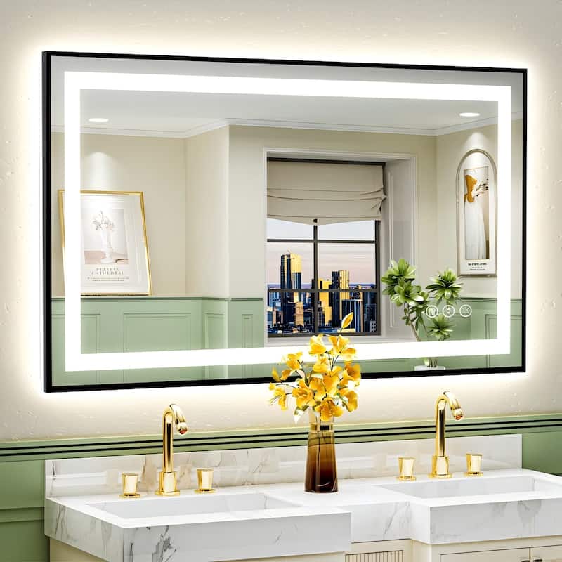 Framed Front & Back LED Lighted Anti-Fog Tempered Glass Wall Bathroom Vanity Mirror - 40" x 24"