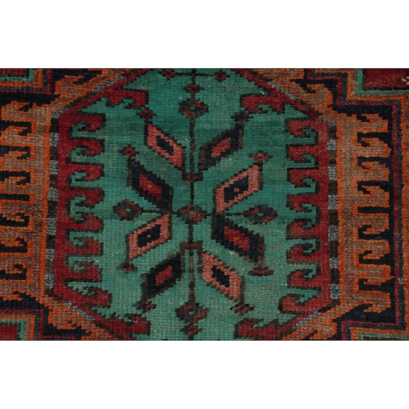 Hand Knotted Oriental 100% Wool Carpet Traditional Geometric Multi-Colored Heriz Runner Rug - 10' 10'' X 3' 5''