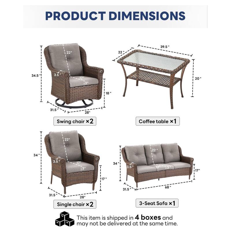 Outside Swivel Chiar Sofa Arm Chair Table Set Brown - Grey