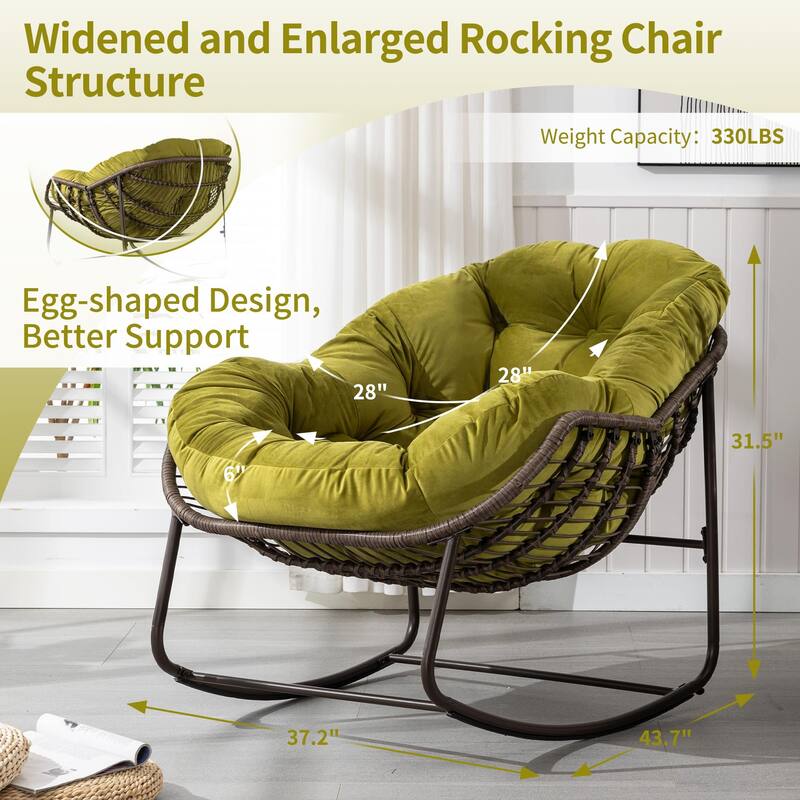 Outdoor Padded Cushion Rocking Chair, Patio Oversized Rattan Egg Chair