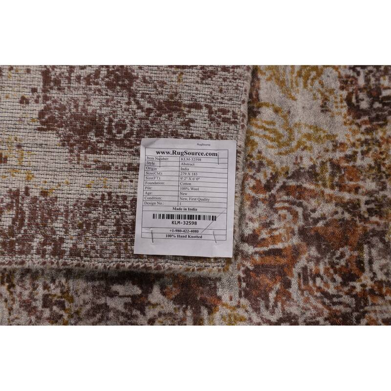 Abstract Indian Area Rug Hand-Knotted Wool Carpet - 6'0" X 9'2"