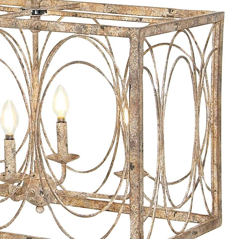 Metal Distressed Caged 8 Light Chandelier with Link Style Chain - Gold - Roche River Decor