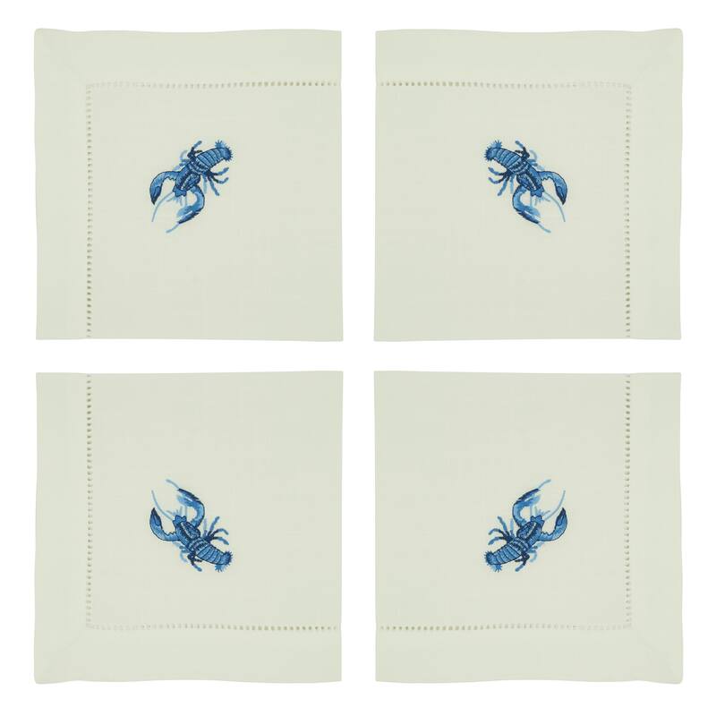 Embroidered Table Napkins With Lobster Design (Set of 4)
