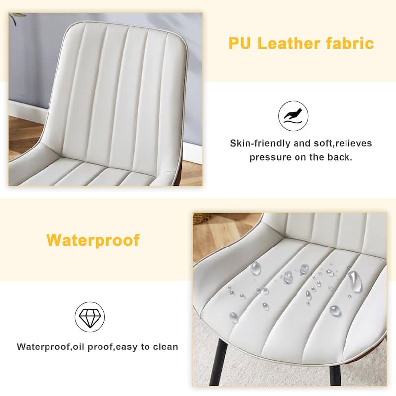 Extended Seat Cushion PU Dining Chair Set of 4 Ergonomic Design Lntegral Metal Leg Structure