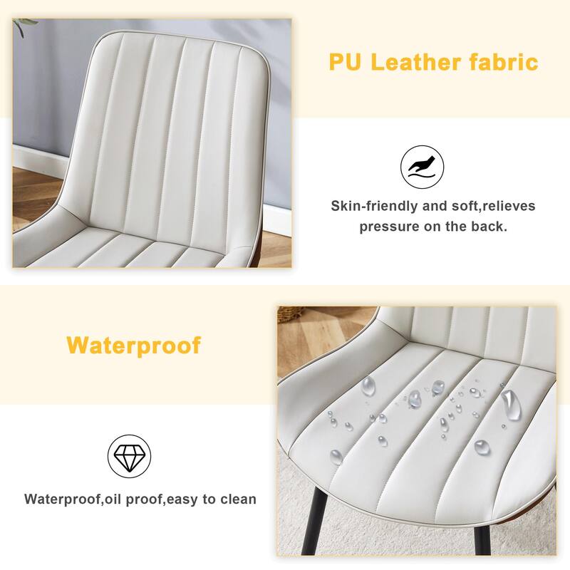 Extended Seat Cushion Pu Dining Chair Set-Four Pieces.Smooth Line Design,Integral Metal Leg Structure
