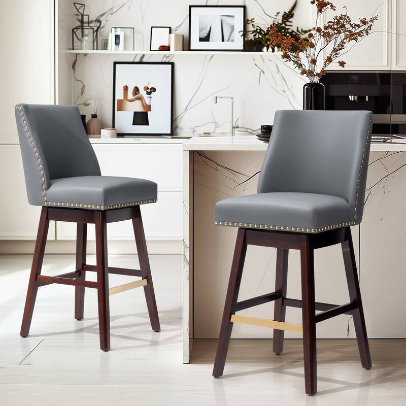 30.6'' H Indoor Solid Wood Swivel Bar Stool with Back Set of 2 or 4 - BlueGrey - Set of 2
