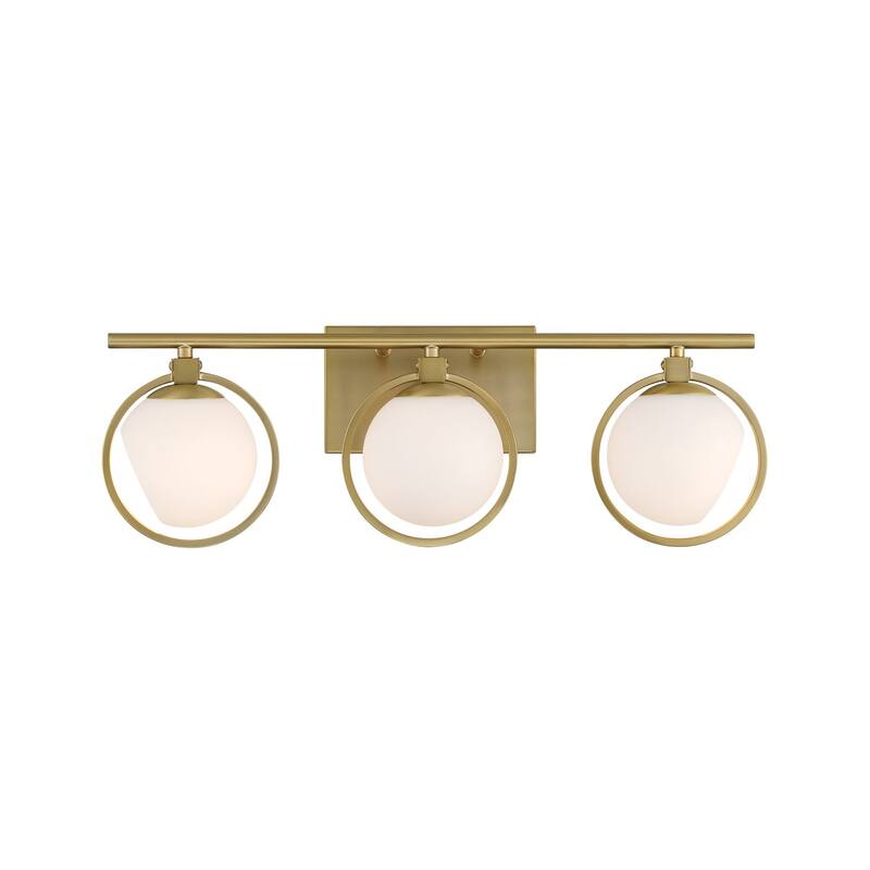 Teatro 23.75 in. 3-Light Brushed Gold Modern Vanity Light with Etched Opal Glass Shades