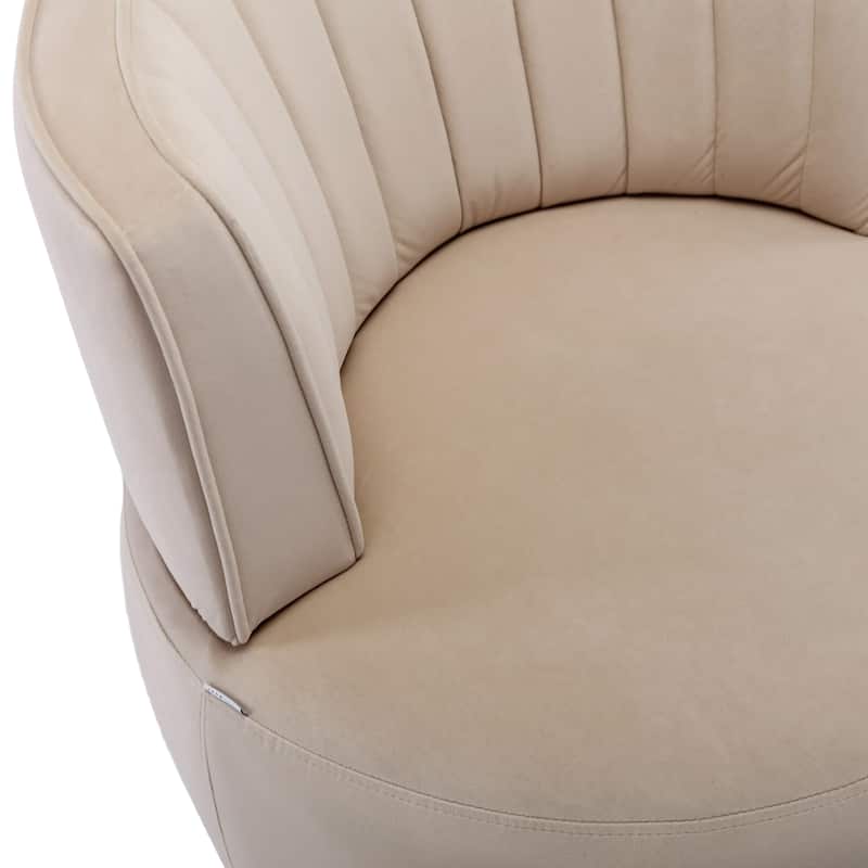 Beige Modern 25.2" Upholstered 360° Swivel Barrel Chair with Wide Upholstered and Sturdy Hardwood Frame