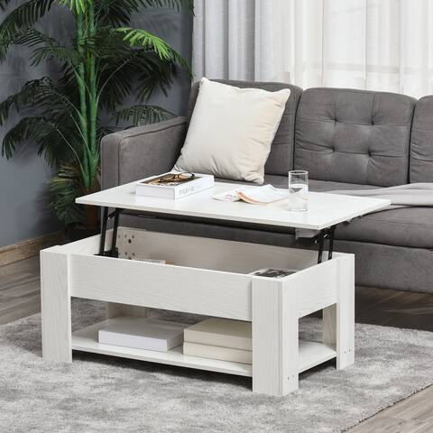 HOMCOM Lift Top Coffee Table with Hidden Storage Compartment and Open Shelf, Pop Up Coffee Table for Living Room