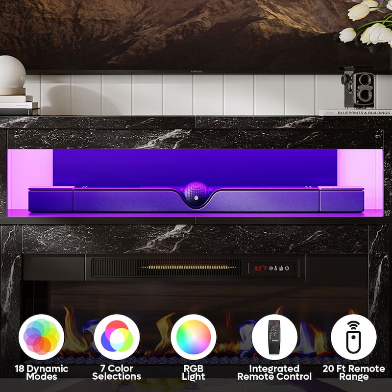 Bestier 63 in. White Marble Freestanding Electric Fireplace TV Stand Fits TV Up to 70 in. Entertainment Center with Cabinet