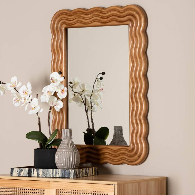 Acantha Modern Walnut Brown Scallop-framed Accent Mirror
