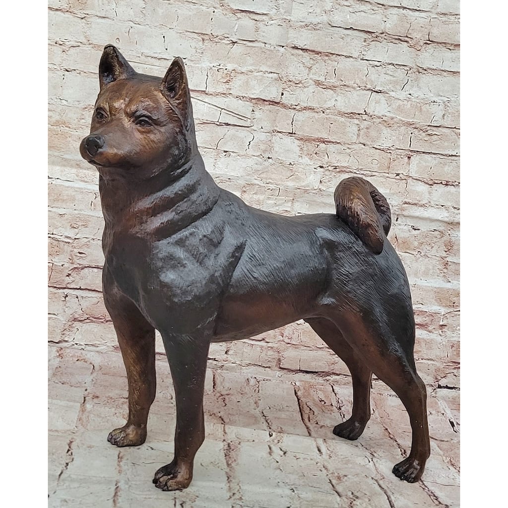 Shiba Inu Puppy Imitative Dog Bronze Sculpture Statue Figurine Collectible Art