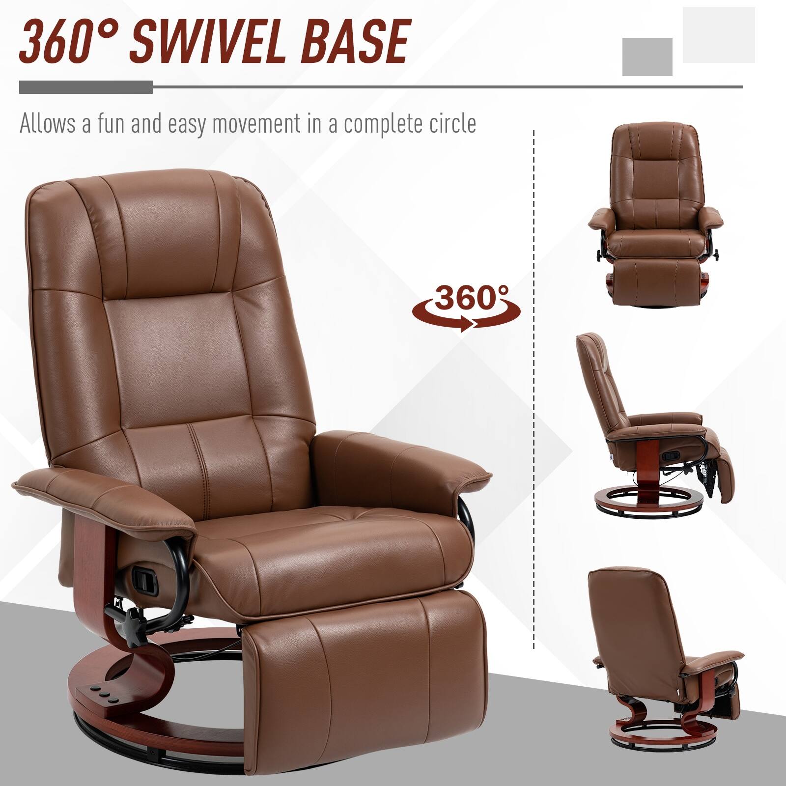 Faux Leather Adjustable Manual Swivel Base Recliner Chair with
