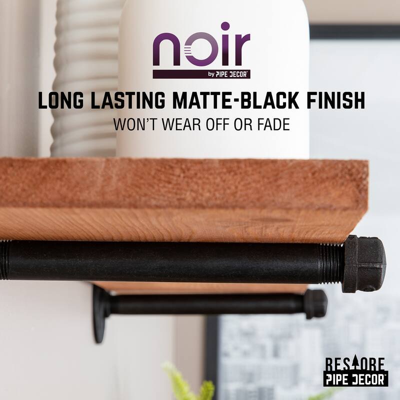 PIPE DECOR 36" Solid Wood Wall Shelves with Rustic Black Industrial Steel Pipe Brackets, Set of 2