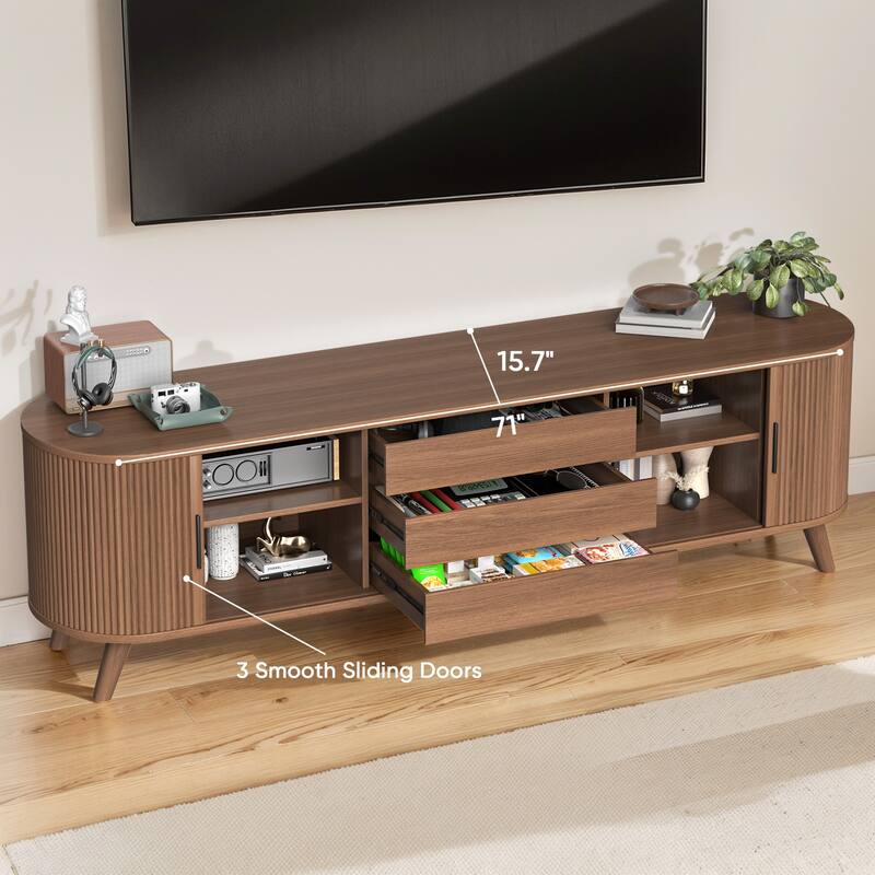71" TV Stand for Living Room Mid Century Modern Entertainment Center
