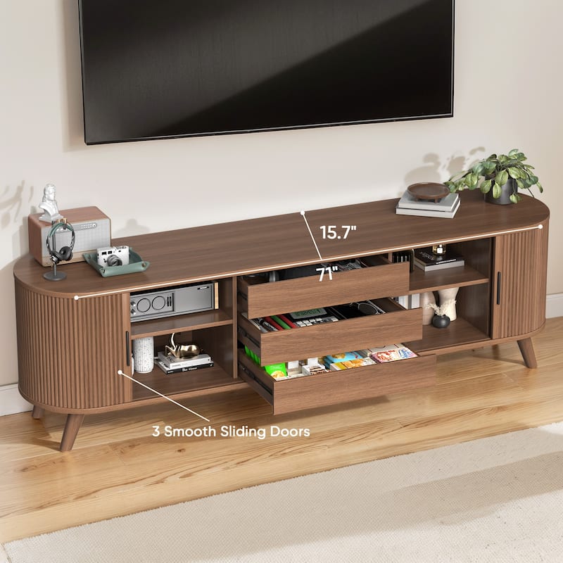 Media Consol with Sliding Door Drawers and Open Shelves for Bedroom Living Room