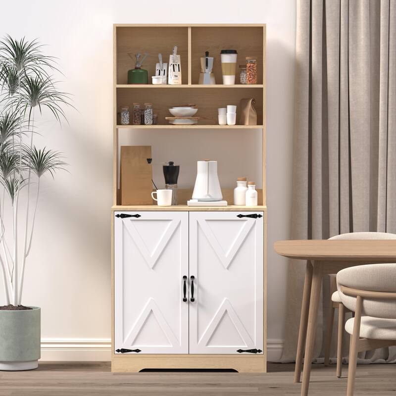 Kitchen Pantry Cabinet with 2 Doors, Freestanding Larder Cupboard with Shelves, Kitchen Hutch Cabinet with Microwave Stand