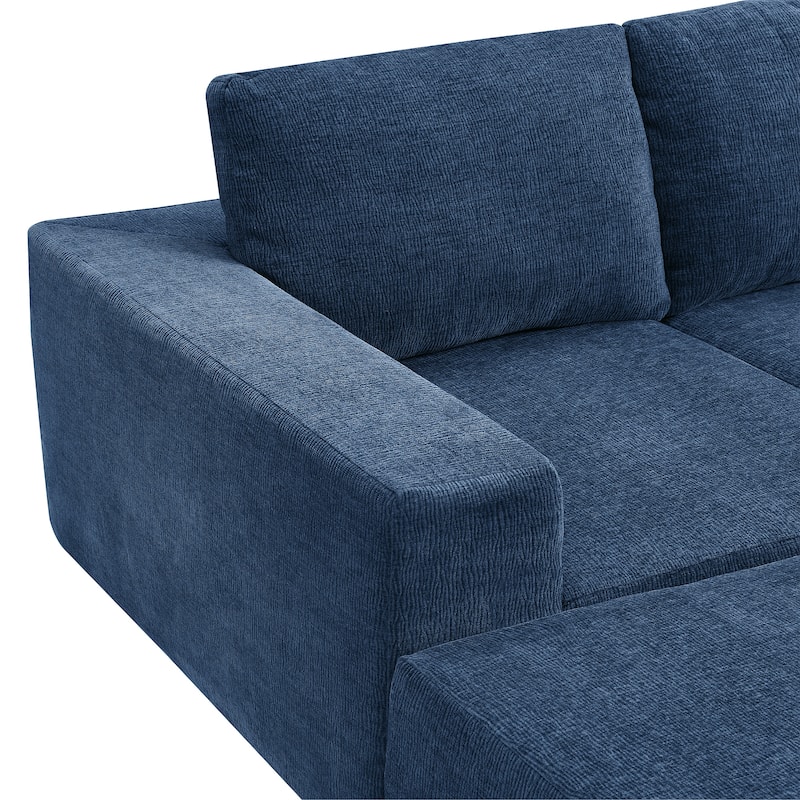 Modular U-Shaped Sectional Sofa with 2 Ottomans, Chenille Cloud Floor Couch, Fully Compressed Upholstered Sofa