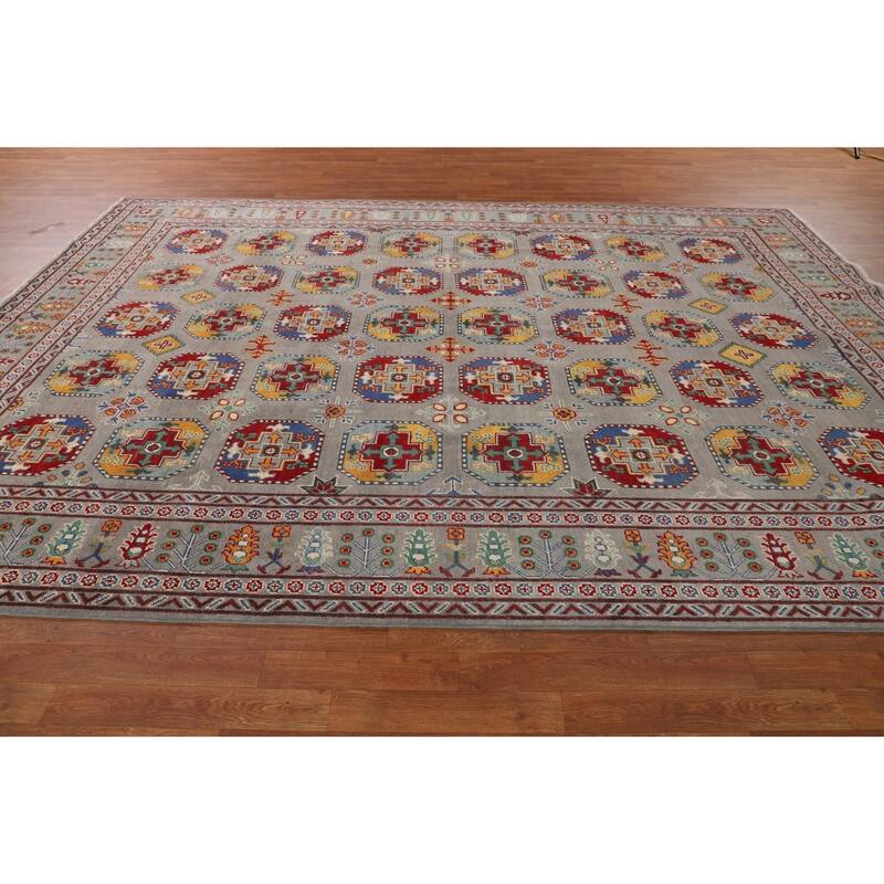 All-Over Gray Kazak Oriental Area Rug Hand-Knotted Wool Carpet - 8'5" x 11'9"