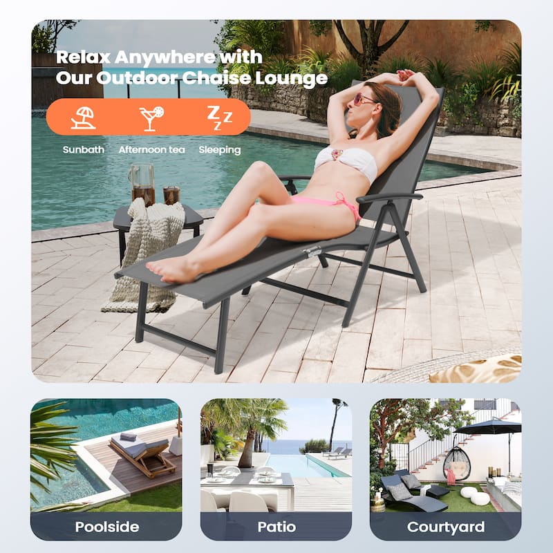 Pellebant 2PCS Adjustable Aluminum Patio Chaise Lounge Chair