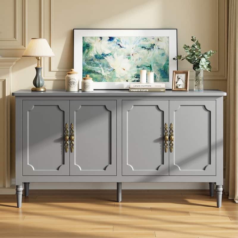 58" W Sideboard Cabinet with Adjustable Shelves and 4 Doors - N/A - Grey