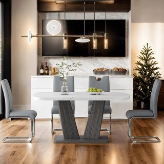 5 Piece Dining Table Set With Faux Marble Table Top and 4 PU Leather ...