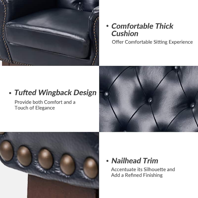 Burt Traditional Genuine Leather Accent Chair with Tufted Wing Back by HULALA HOME