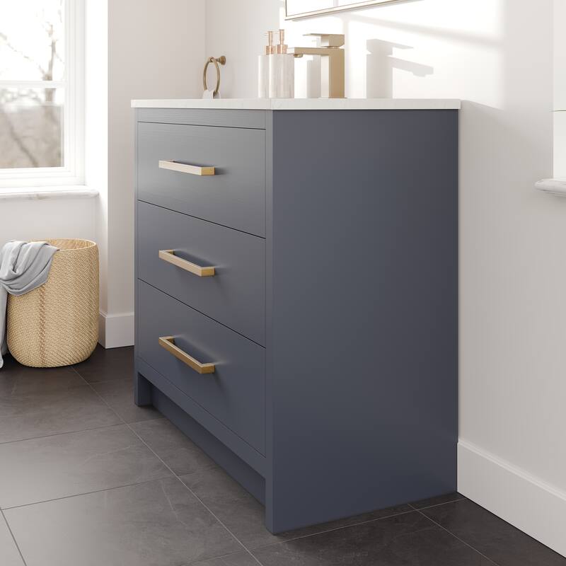 Eviva Curio Bath Vanity with WH Carrara Quartz Top and Undermount Sink