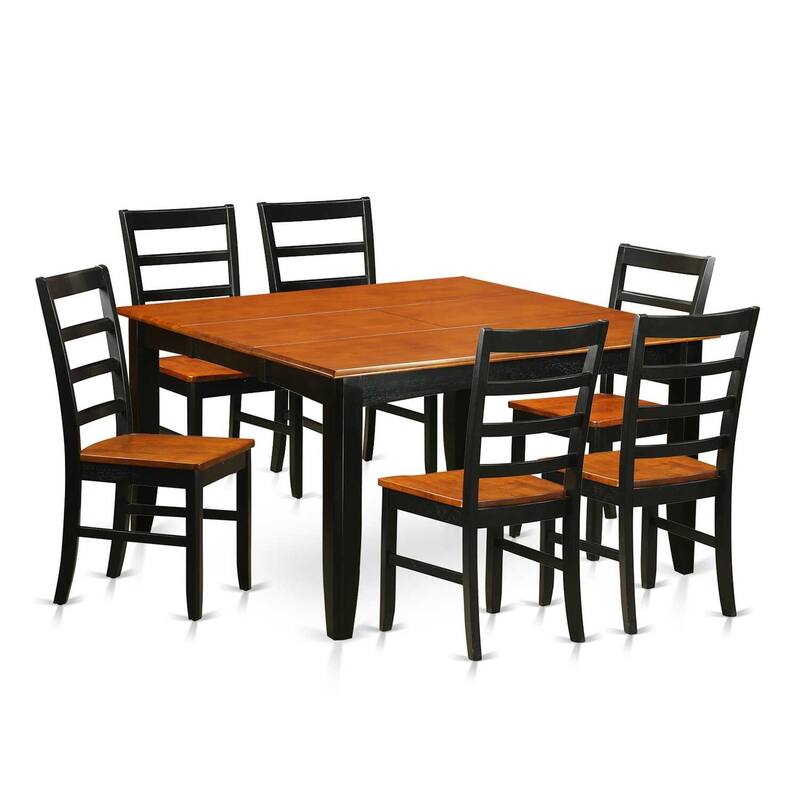 HomeStock 7-Piece Square Black & Cherry Finish Solid Wood Top Dining Table with 6-Chairs