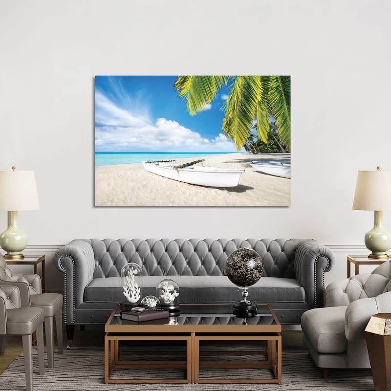 iCanvas "Boat At The Beach On Bora Bora" by Jan Becke Canvas Print