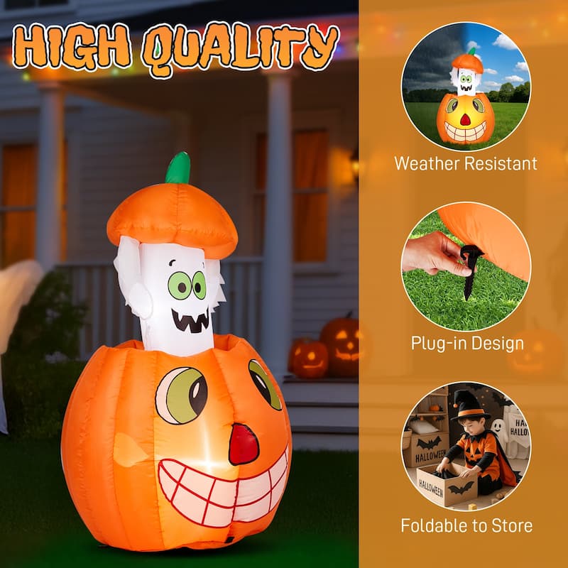 2.8FT Inflatable Pumpkin Ghost with LED Lights and Halloween Lawn Yard Decorations for Outdoor Use - 2.8 ft