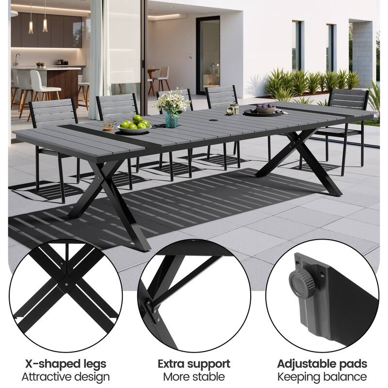 11-Piece Outdoor Dining Set Aluminum Dining Table with Cushioned PE Rattan Chairs