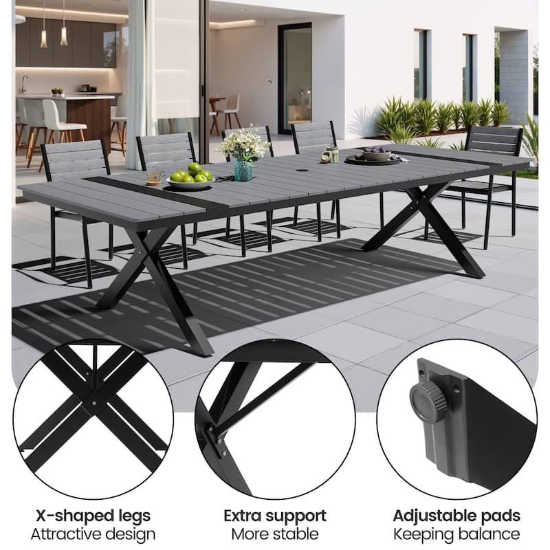 Outdoor Patio Aluminum Dining Rectangular Table with Umbrella Hole