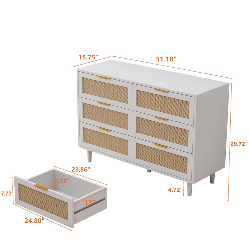 51.18"6-Drawers Rattan Storage Cabinet Rattan Drawer,for Bedroom,Living Room