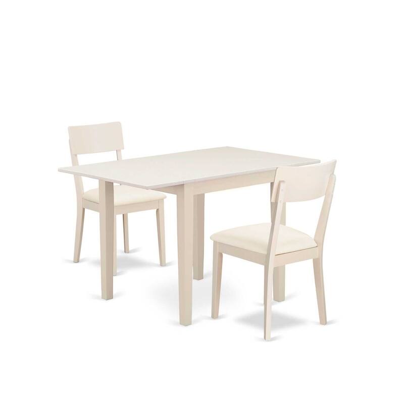 HomeStock 3-Piece Linen White Finish Solid Wood Top Dining Table Set