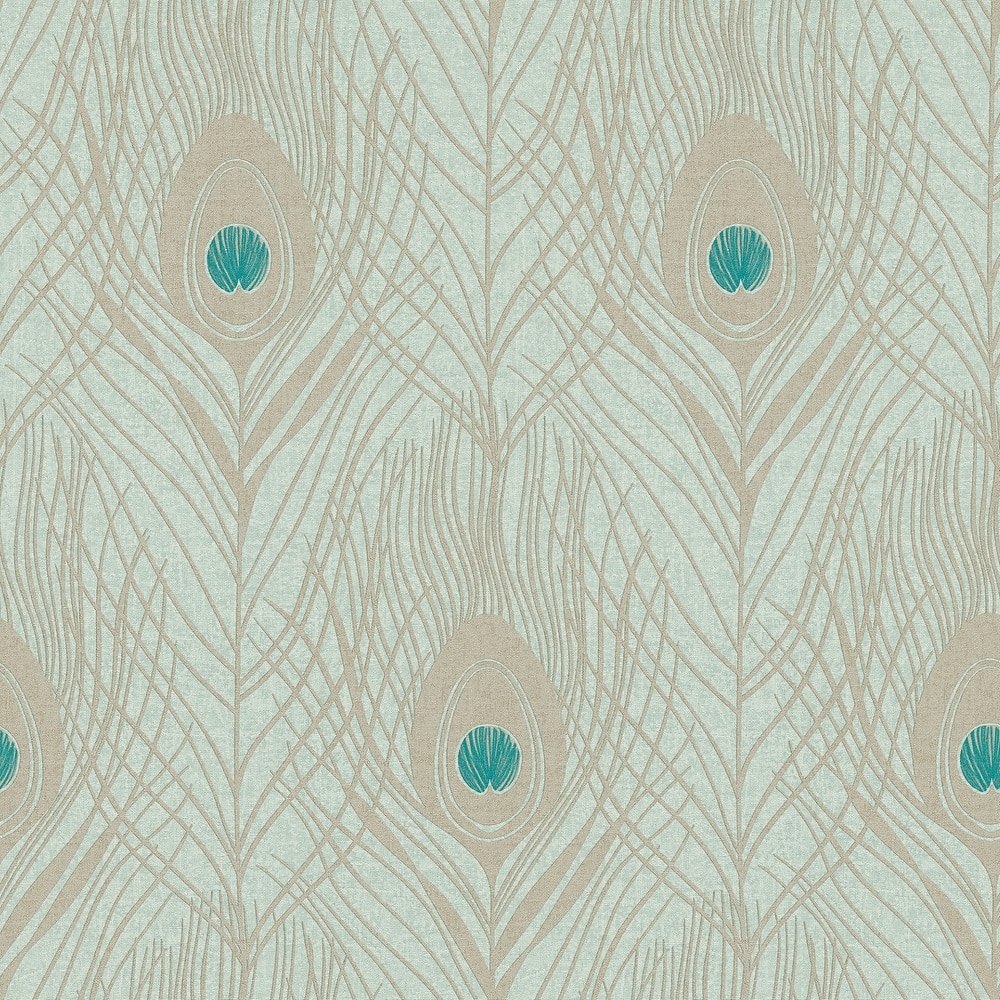 Galerie Wallcoverings Absolutely Chic Peacock Feather Motif Vinyl on Non-woven Wallpaper Roll