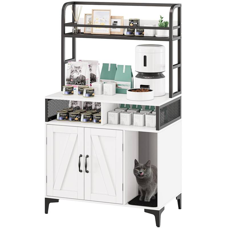 Cat Litter Box Enclosure with Shelf and Door