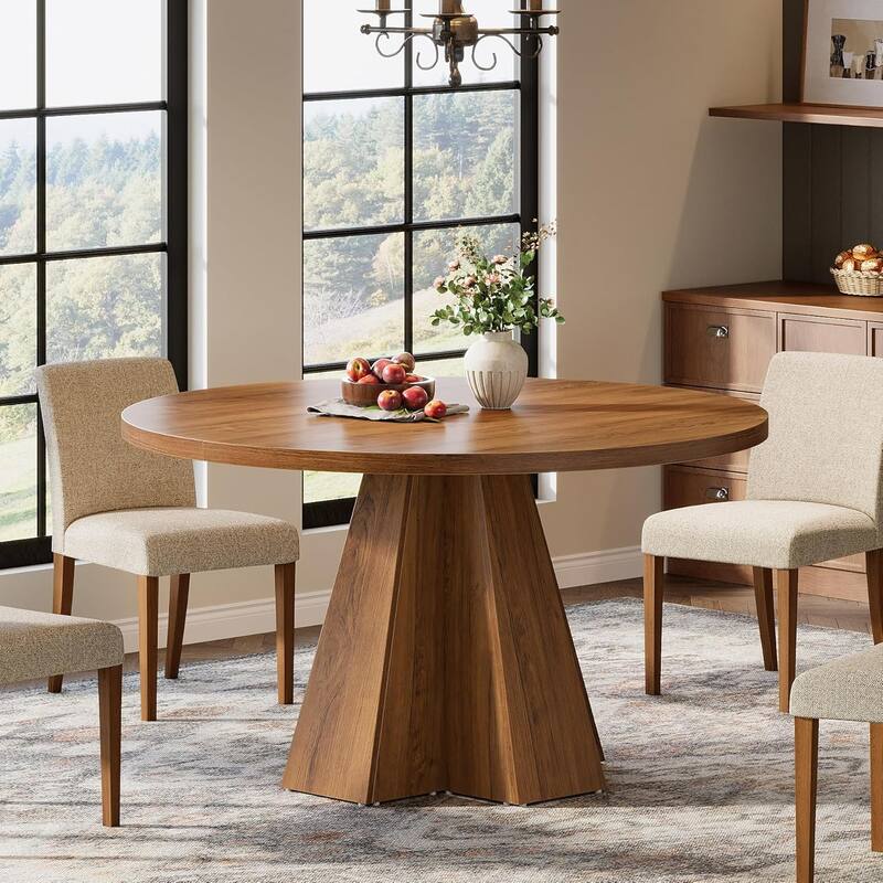 47-inch Round Dining Table, Modern Farmhouse Kitchen Table with Sturdy Base - 46.5" W x 46.5" D x 29.5" H
