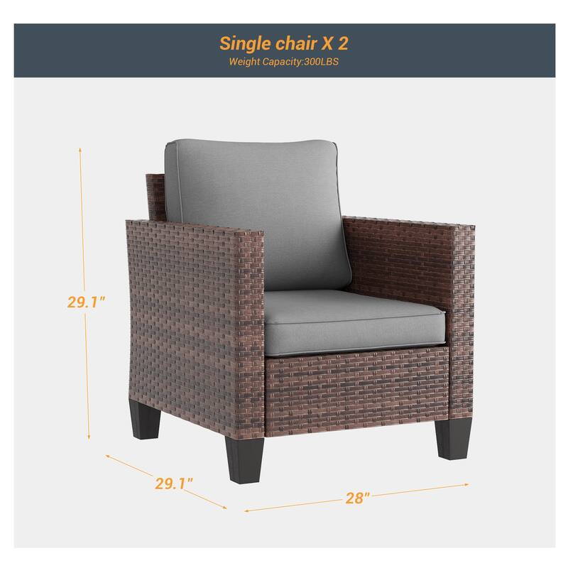 BONOSUKI 2Pcs Patio Single Sofa Set Brown Rattan Outdoor Furniture Set