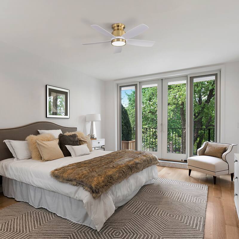 Modern Dimmable LED Light Ceiling Fan for Bedroom Dining Room, 42 Inch Flush Mount Ceiling Fan with Remote Control