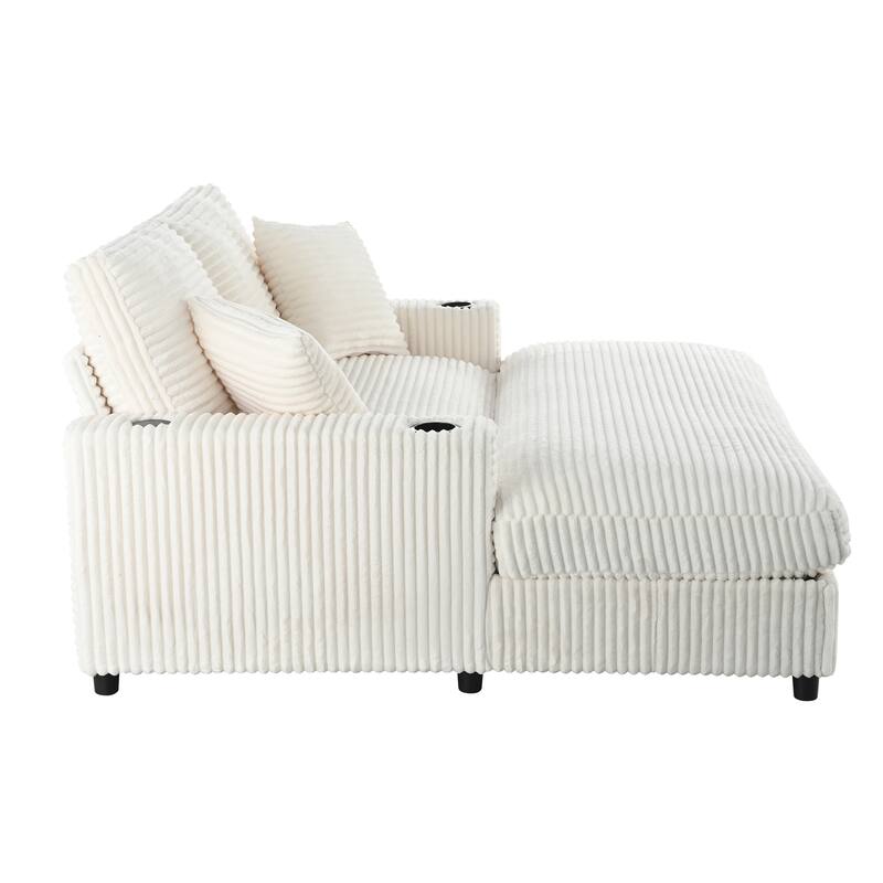 GDFStudio - Polyester 50.9" Loveseat Chaise with Cup Holders