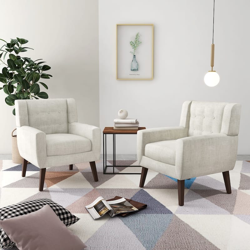 Cotton/ Linen Look Fabric Modern Accent Armchair - Beige(Set of 2)