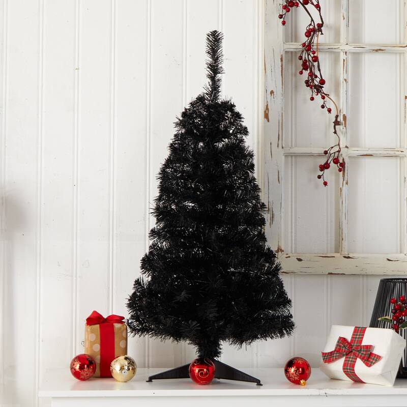 Pre-Lit Black Medium Artificial Christmas Tree - 3’ - Clear LED Lights - 3 Foot
